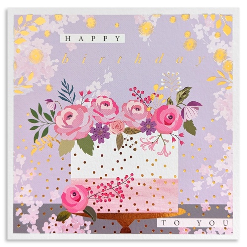 Rose Cake & Gold Confetti Birthday Card